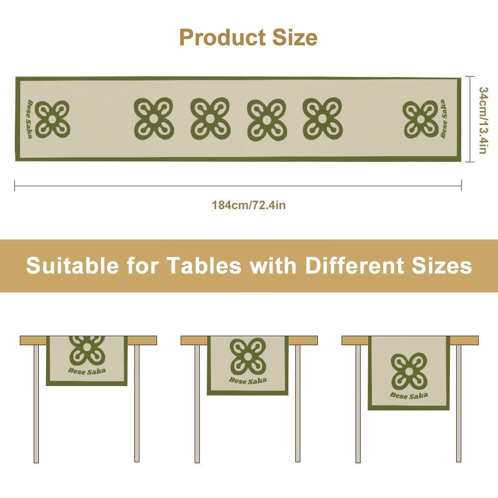 Bese Saka Linen Table Runner – 184x34 cm | Adinkra Symbol of Abundance & Unity | Soft, Durable, Machine Washable