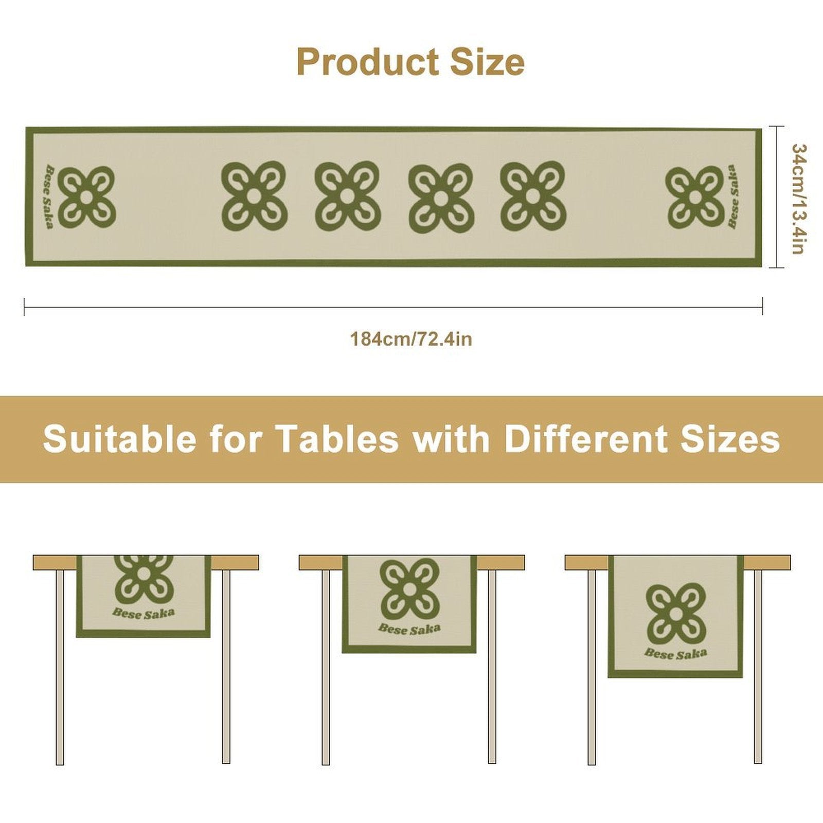 Bese Saka Linen Table Runner – 184x34 cm | Adinkra Symbol of Abundance & Unity | Soft, Durable, Machine Washable