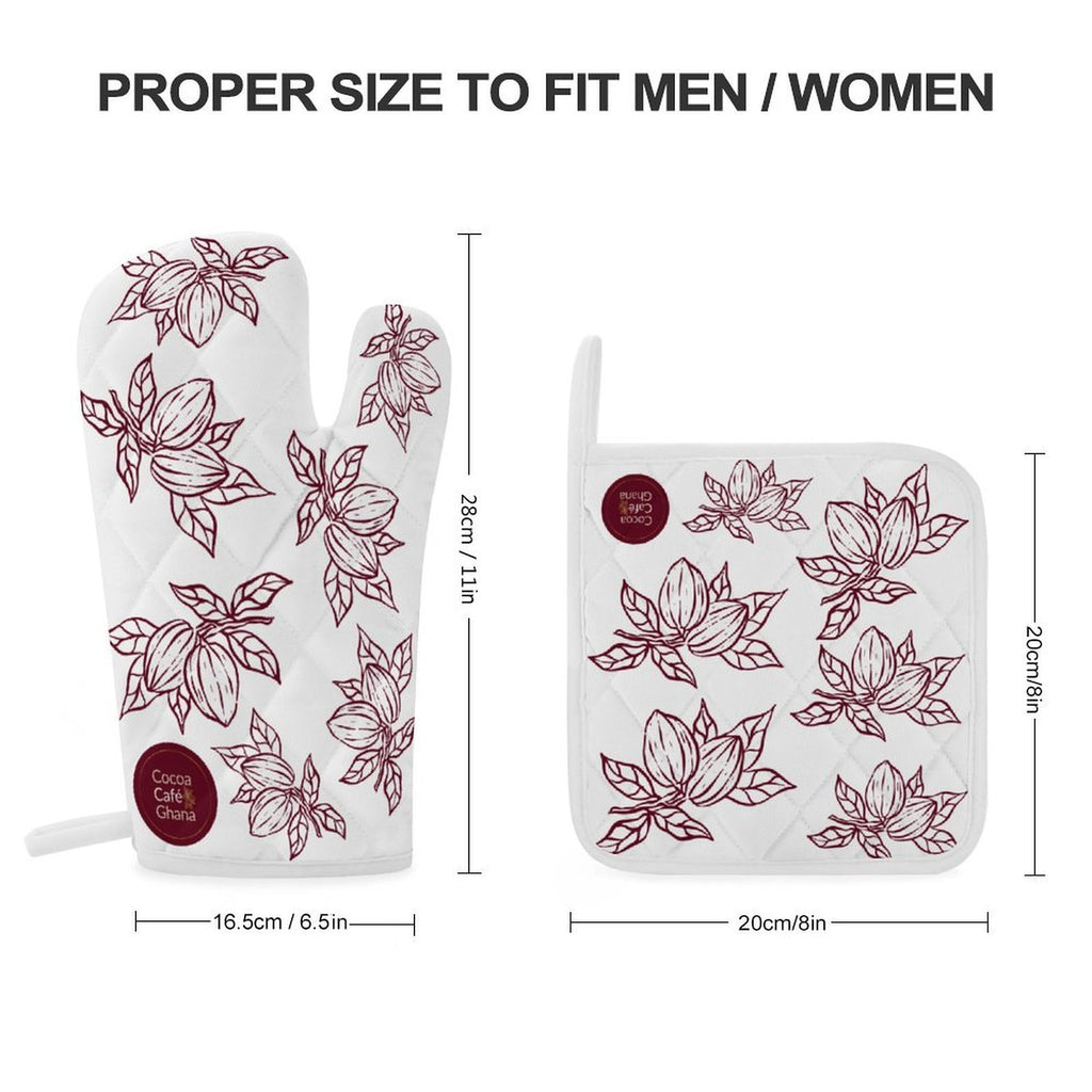 Cocoa Cafe Signature Collection – Oven Mitt & Pot Holder Set | 100% Polyester, Heat-Resistant, Built-in Loop, Regular Siz