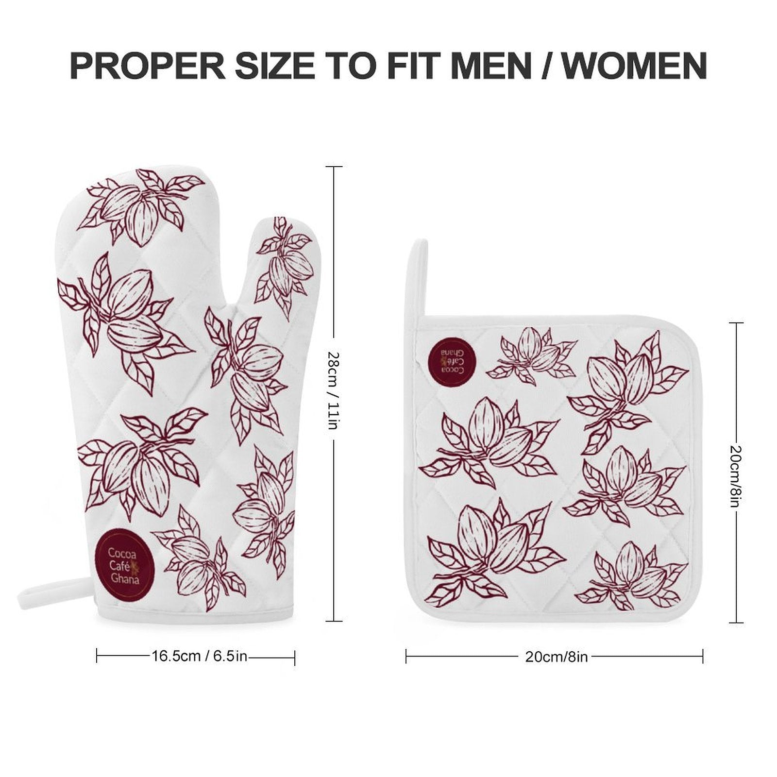 Cocoa Cafe Signature Collection – Oven Mitt & Pot Holder Set | 100% Polyester, Heat-Resistant, Built-in Loop, Regular Siz