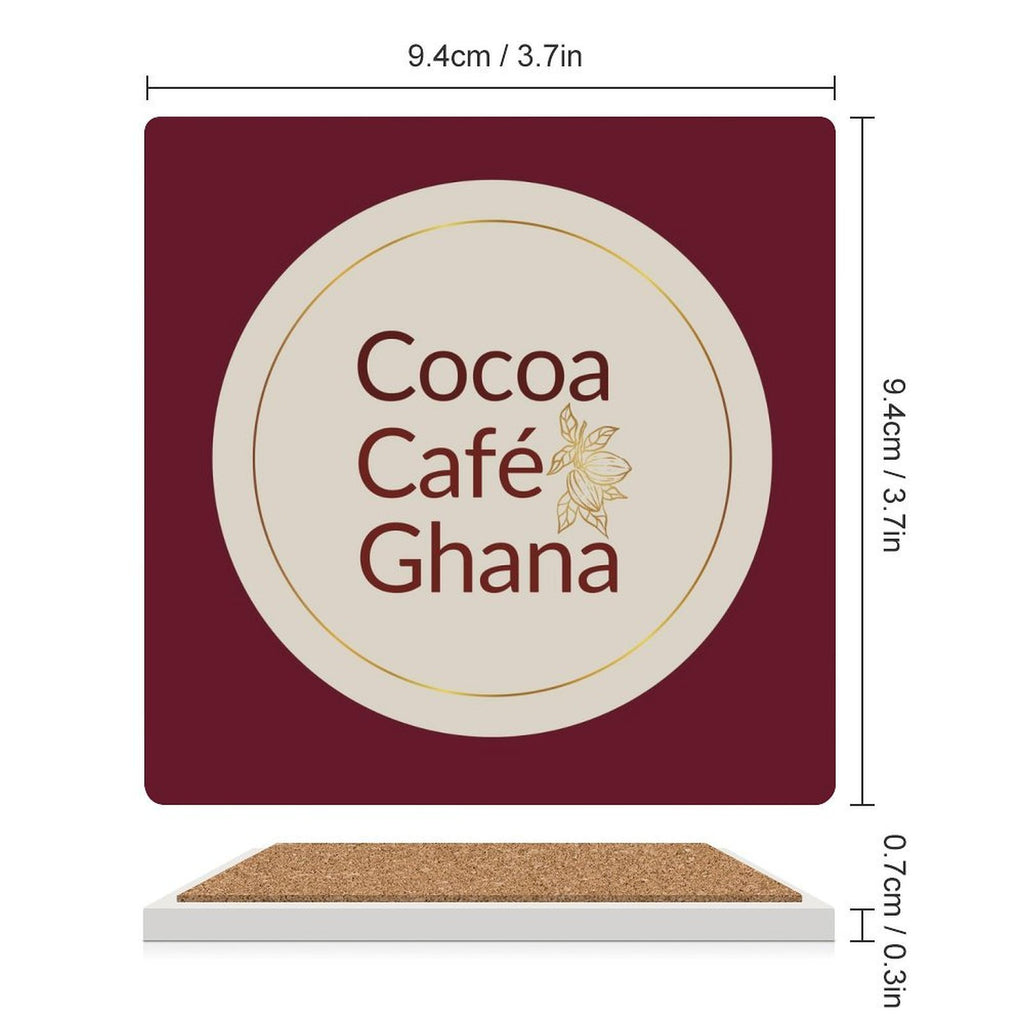 Cocoa Cafe Signature Collection Ceramic Coasters – Set of 4 or 6 | Cork Backing, Non-Slip, UV Print, 9.4 cm Square (Heat & Moisture Resistant)