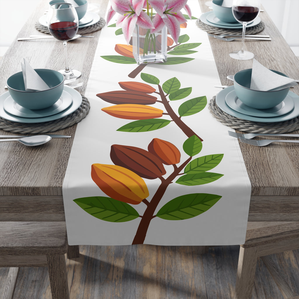 Nsoko Pods Table Runner – Polyester, Botanical Seed Pod Vine | 16"x72" or 16"x90" | Hemmed Edges, Machine Washable