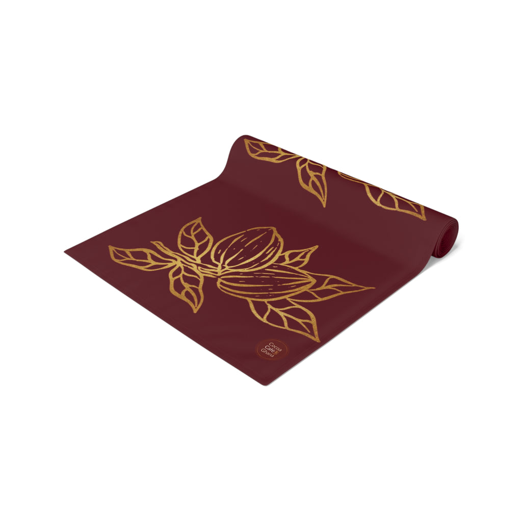 Cocoa Cafe Signature Collection Cocoa Pods Table Runner – Chocolate Brown & Gold Abstract | 16"x72" or 16"x90" | Polyester or Cotton Twill