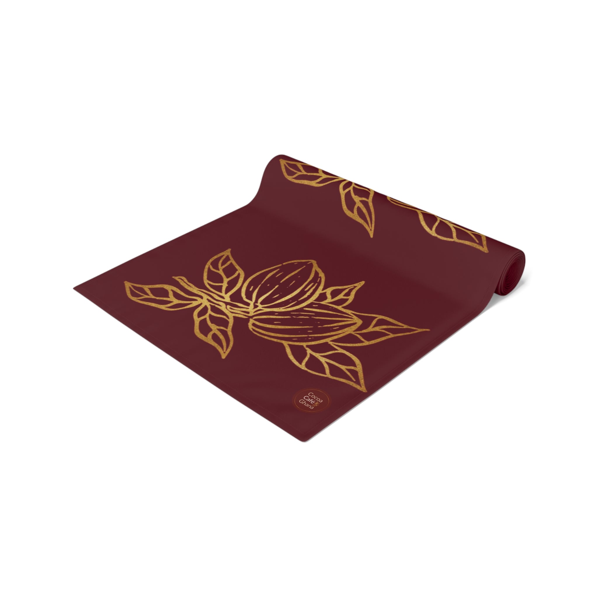 Cocoa Cafe Signature Collection Cocoa Pods Table Runner – Chocolate Brown & Gold Abstract | 16"x72" or 16"x90" | Polyester or Cotton Twill