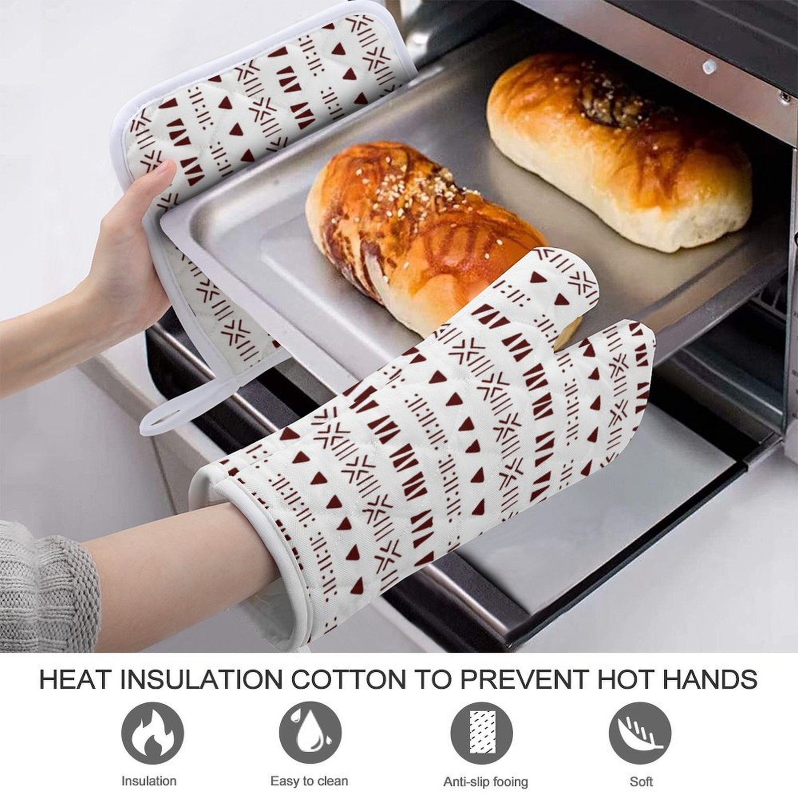 Mud Cloth Print Oven Mitt & Pot Holder Set | Heat-Resistant Kitchen Glove