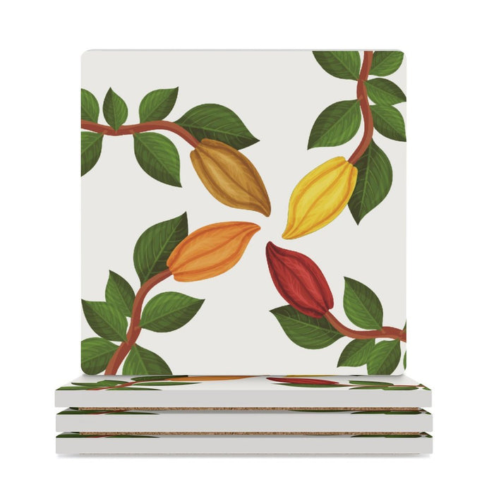 Nsoko Pods Ceramic Coasters – Set of 4 or 6 | Cork Backing, Non-Slip, UV Print, 9.4 cm Square (Progress & Growth Symbol) Ceramic Coasters (Square)