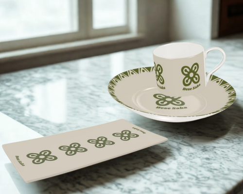 Bese Saka 16‑Piece Dinner Set – Serves 4 + Serving Tray | Adinkra Abundance Symbol, Dishwasher Safe, Supports Ghana Cocoa Academy