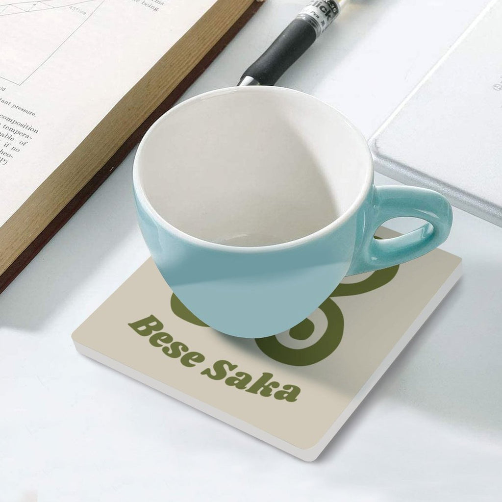 Bese Saka Coasters – Set of 4 or 6 | Ceramic with Cork Backing, Non-Slip, UV Print, 9.4 cm Square (Abundance Symbol)