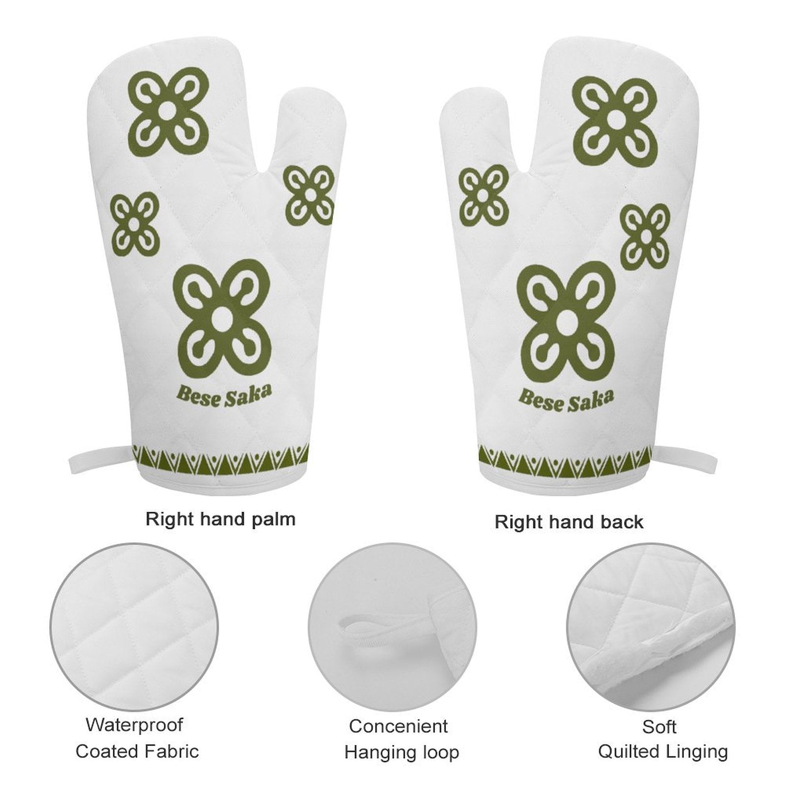 Bese Saka Oven Mitts & Pot Holder Set – 100% Polyester, Heat-Resistant, Built-in Loop, Regular Size (Abundance Symbol)