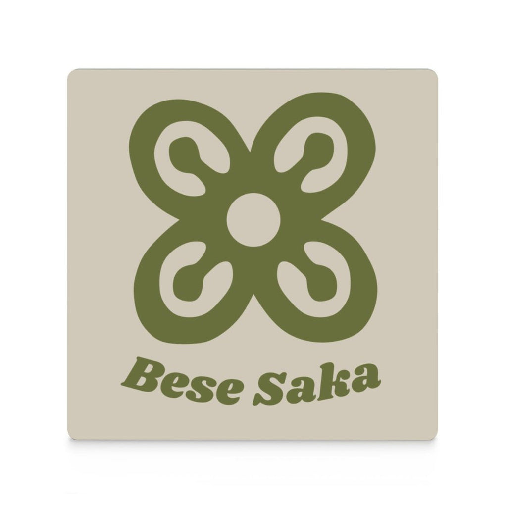 Bese Saka Coasters – Set of 4 or 6 | Ceramic with Cork Backing, Non-Slip, UV Print, 9.4 cm Square (Abundance Symbol)