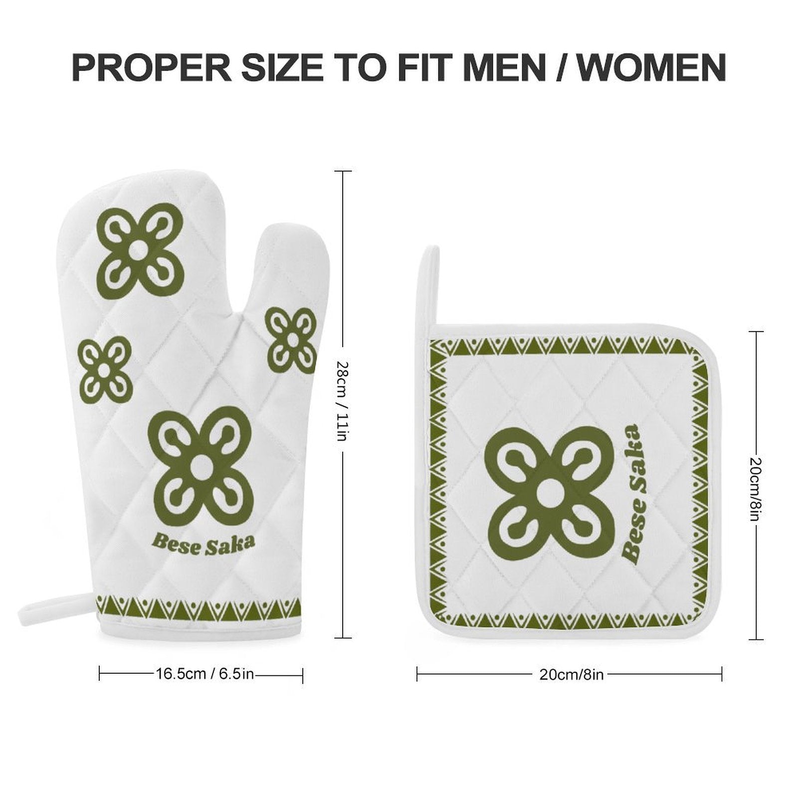 Bese Saka Oven Mitts & Pot Holder Set – 100% Polyester, Heat-Resistant, Built-in Loop, Regular Size (Abundance Symbol)