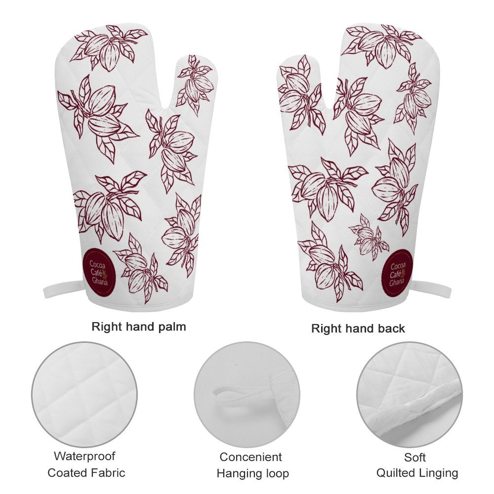 Cocoa Cafe Signature Collection – Oven Mitt & Pot Holder Set | 100% Polyester, Heat-Resistant, Built-in Loop, Regular Siz