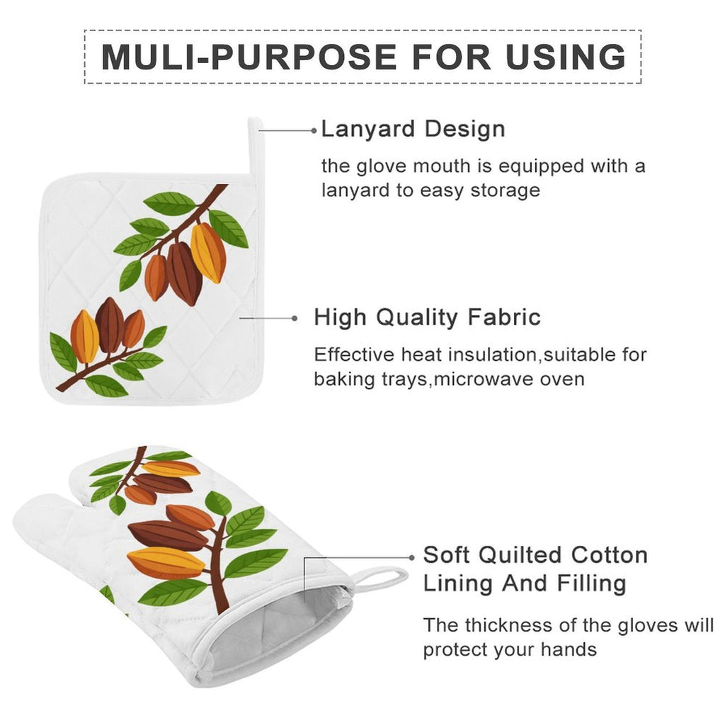 Nsoko Pods Oven Mitts & Pot Holder Set – Heat Insulation, Hanging Loop