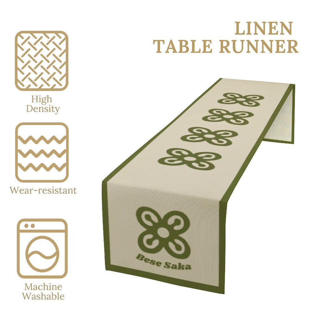 Bese Saka Linen Table Runner – 184x34 cm | Adinkra Symbol of Abundance & Unity | Soft, Durable, Machine Washable