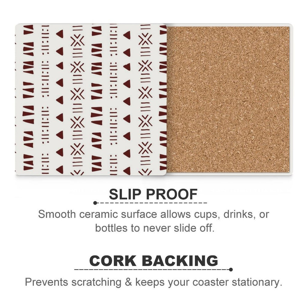 Mud Cloth Print Coasters| Square| | Set of 4 | African Ceramic Coasters