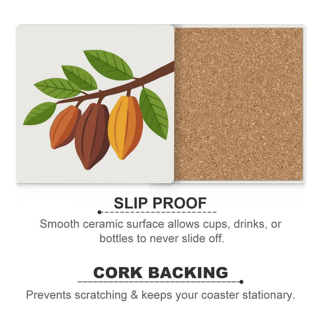 Nsoko Pods Ceramic Coasters – Set of 4 or 6 | Cork Backing, Non-Slip, UV Print, 9.4 cm Square (Progress & Growth Symbol)