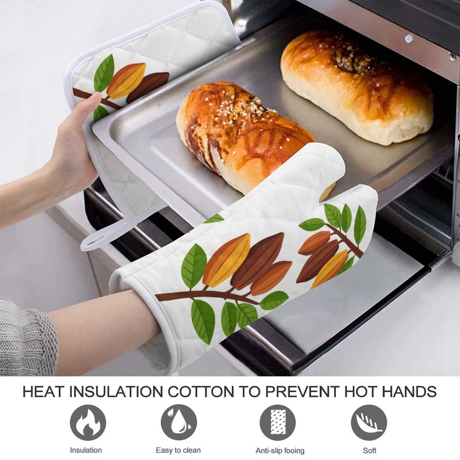 Nsoko Pods Oven Mitts & Pot Holder Set – Heat Insulation, Hanging Loop
