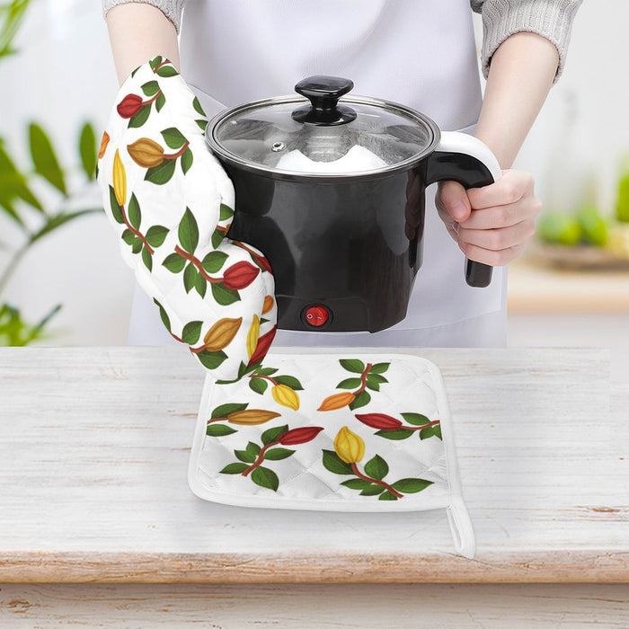 Nsoko Oven Mitts Set – 1 Oven Mitt + 1 Heat‑Resistant Pot Holder | 100% Polyester, Built‑in Loop, Regular Size