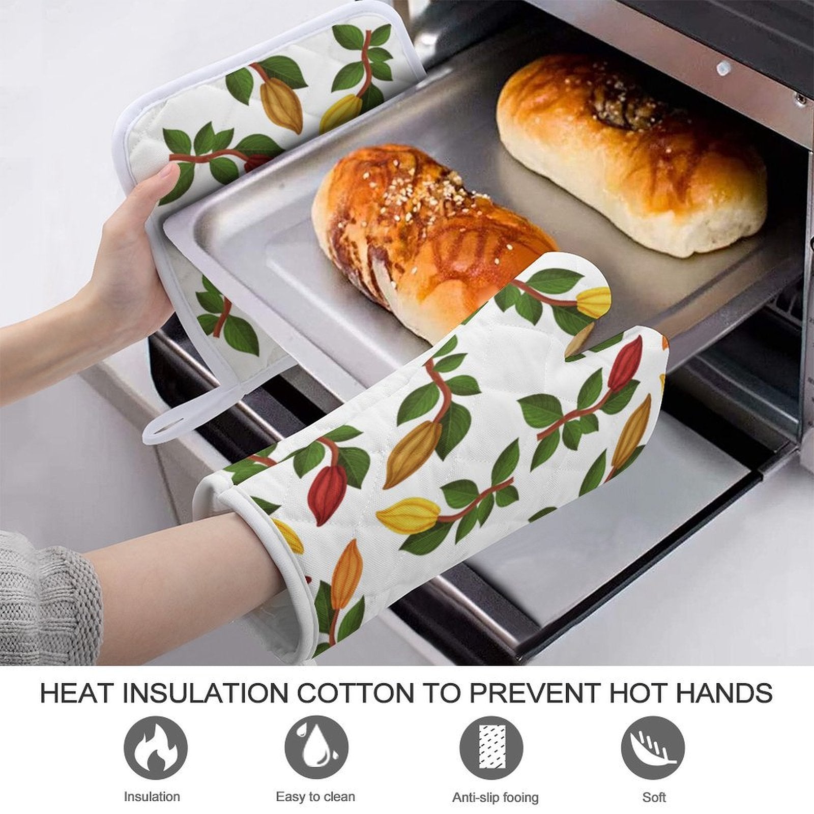 Nsoko Oven Mitts Set – 1 Oven Mitt + 1 Heat‑Resistant Pot Holder | 100% Polyester, Built‑in Loop, Regular Size