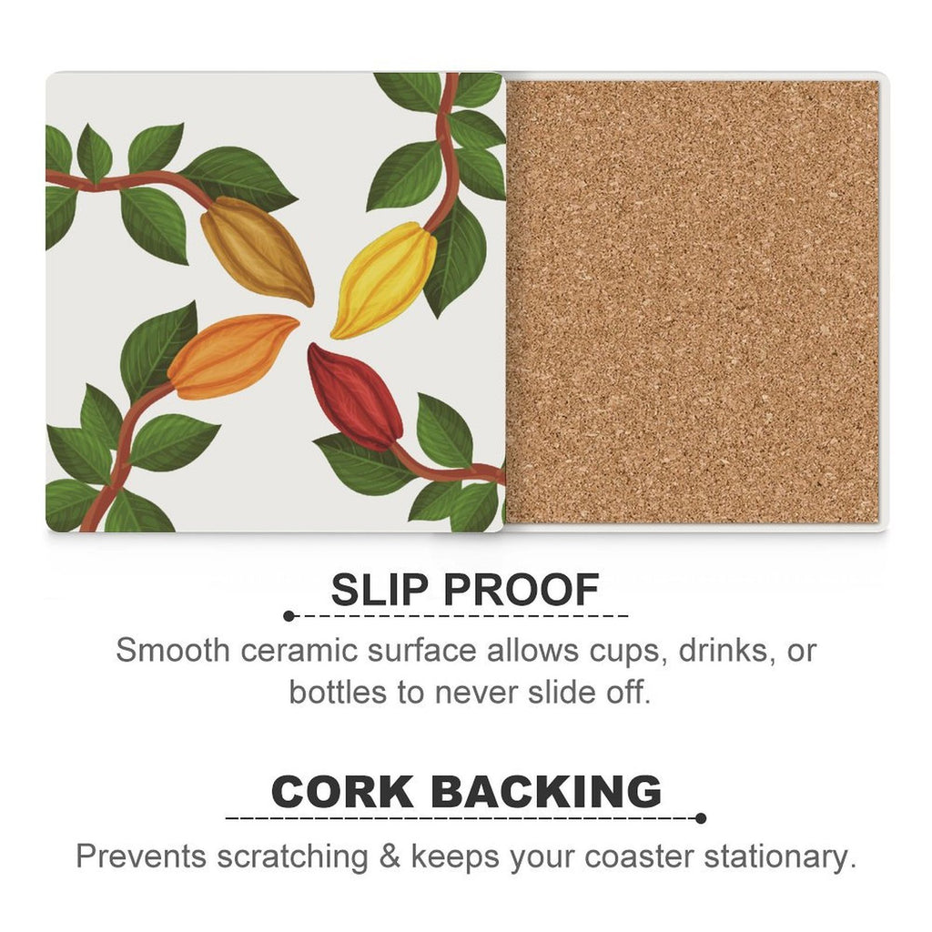 Nsoko Pods Ceramic Coasters – Set of 4 or 6 | Cork Backing, Non-Slip, UV Print, 9.4 cm Square (Progress & Growth Symbol) Ceramic Coasters (Square)