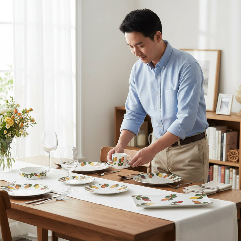 Nsoko Pods Diner Set – 16-Piece Service for 4 + Bone China Tray | Progress & Growth Symbol, Dishwasher Safe, Supports Ghana Cocoa Academy