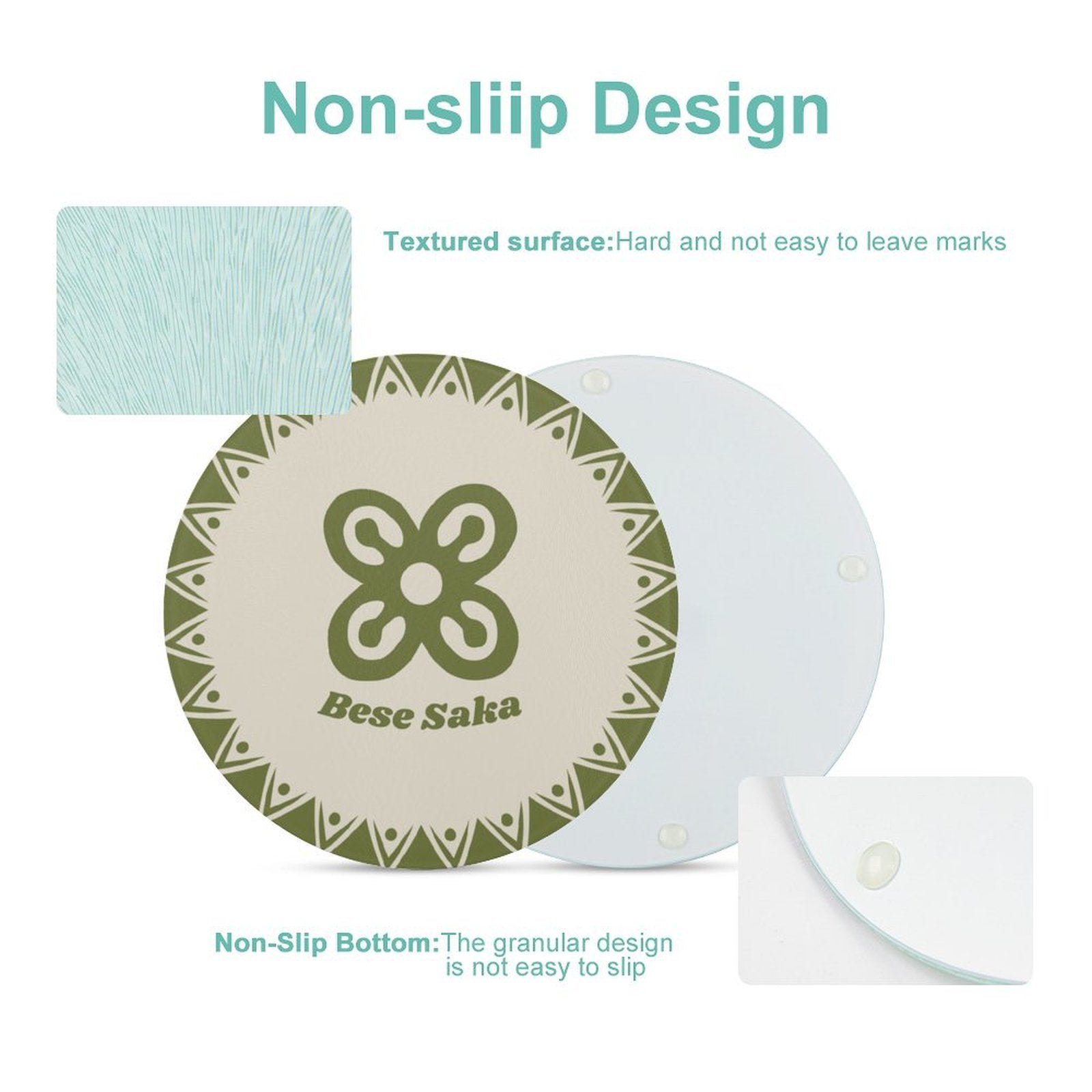 Bese Saka Round Cutting Board – Tempered Glass, 20 cm | UV-Printed Adinkra Symbol, Scratch-Resistant, Portable