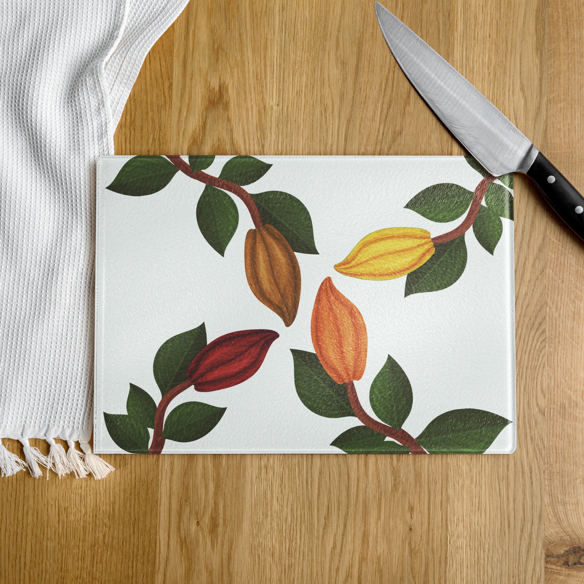 Nsoko Pods Cutting Board – Tempered Glass, 2 Sizes (8"x11" or 11"x15") | Scratch-Resistant, Non-Slip Rubber Dots, Vibrant Print