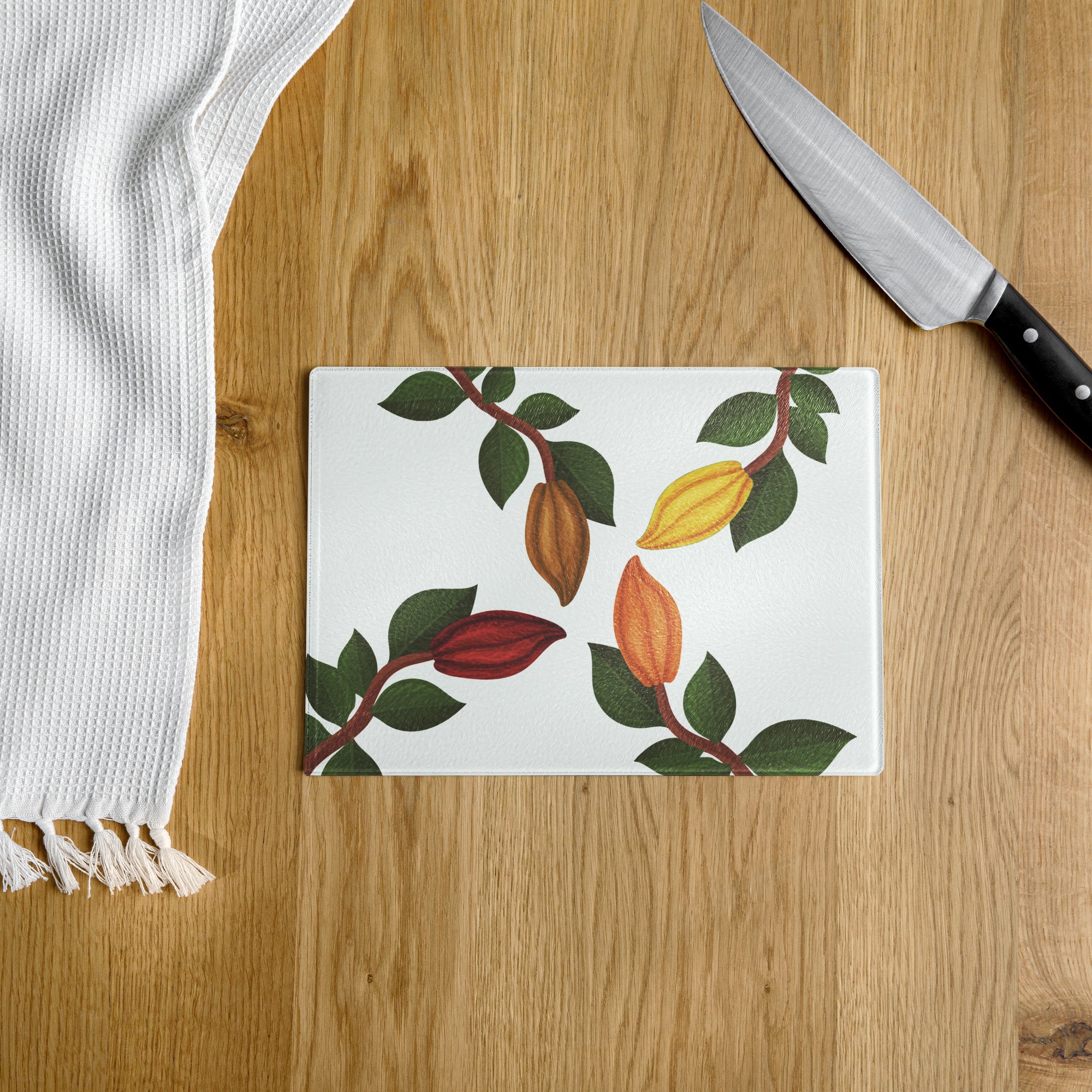 Nsoko Pods Cutting Board – Tempered Glass, 2 Sizes (8"x11" or 11"x15") | Scratch-Resistant, Non-Slip Rubber Dots, Vibrant Print
