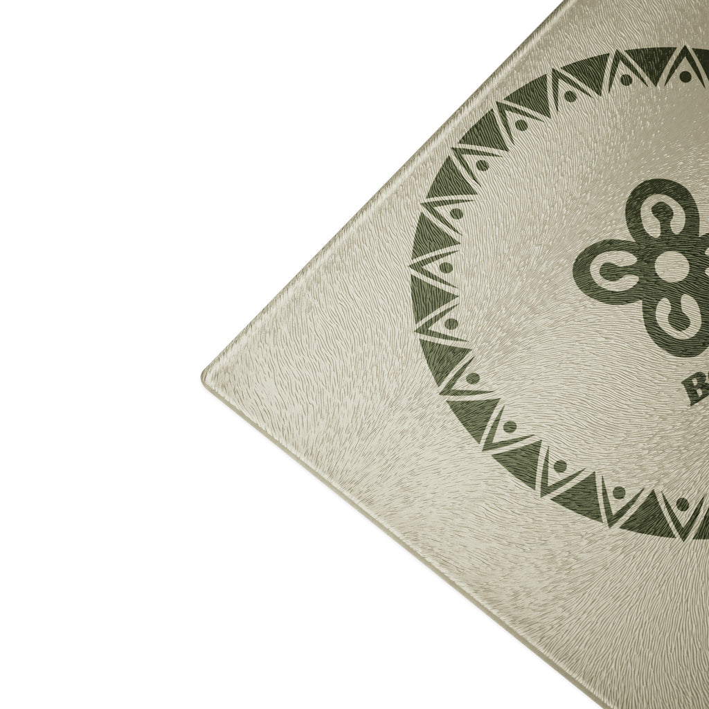Bese Saka Cutting Board – Tempered Glass, 2 Sizes (8"x11" or 11"x15") | Scratch-Resistant, Non-Slip Rubber Dots, Adinkra Symbol