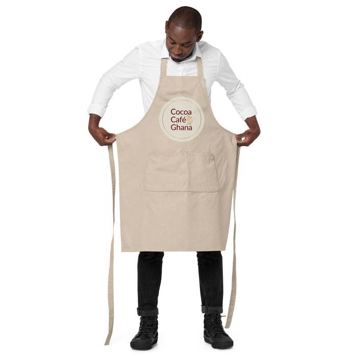 Cocoa Cafe Signature Collection – 100% Organic Cotton Apron | Adjustable Straps, 2-Compartment Pocket, 7.08 oz/yd²