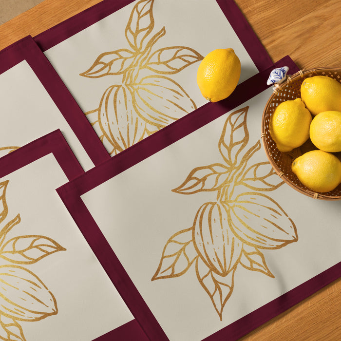 Cocoa Cafe Signature Collection Place Mats – Set of 4 | Water-Resistant Polyester Broadcloth, 18"x14", Unique Patterns Each, Customizable Front